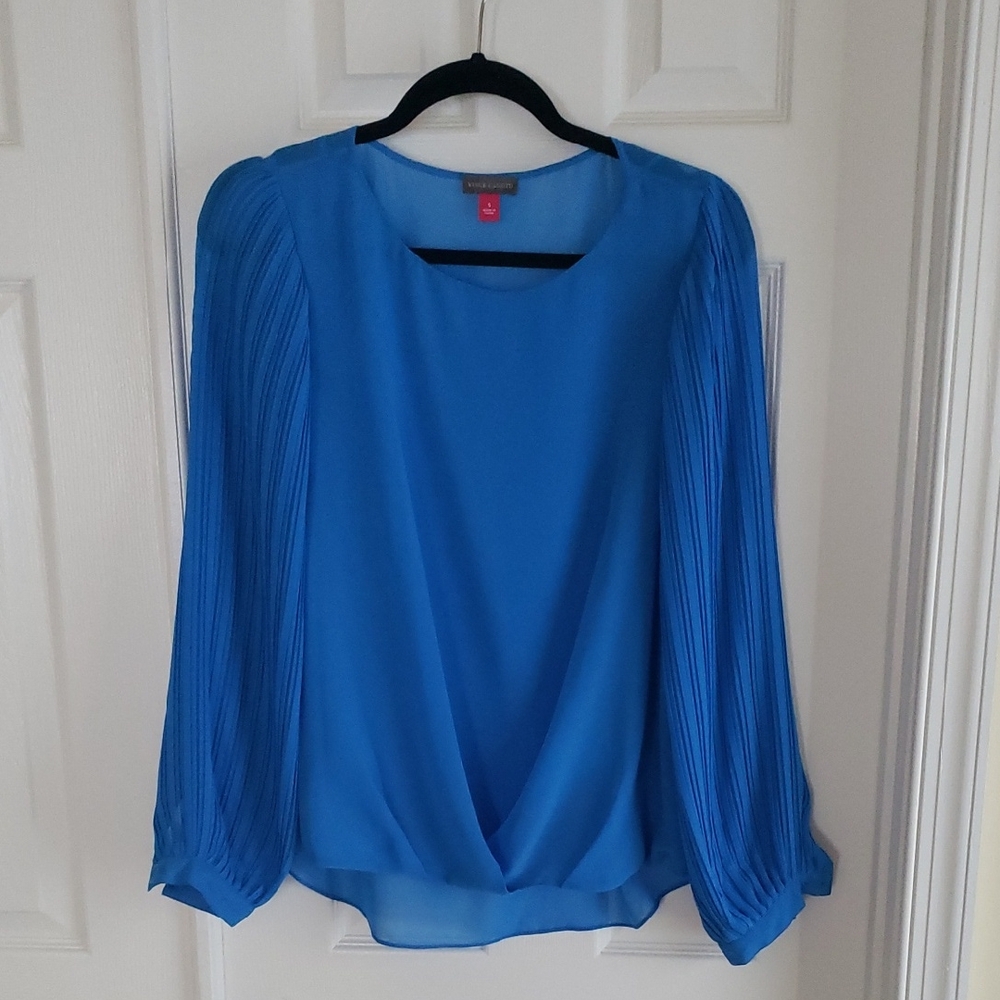 Vince Camuto Blue Pleated Long Sleeve Blouse